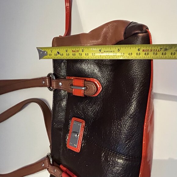 - La Diva Patent  Leather Orange Brown Color Block Handbag, The East/West … - Picture 11 of 17